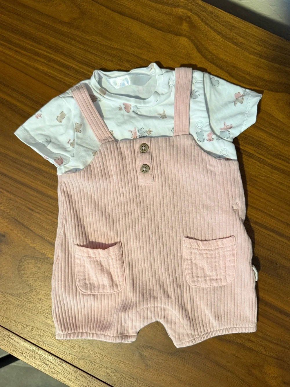 Mayoral Pink Ribbed Baby Overall Romper